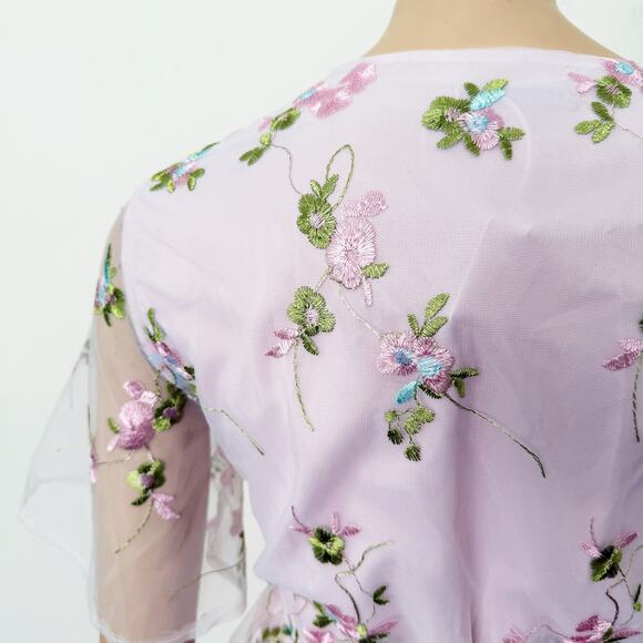 [Shein] Light Pink Floral Embroidered V-Neck Mesh Maxi Dress Wedding NEW Size XL - Picture 9 of 12